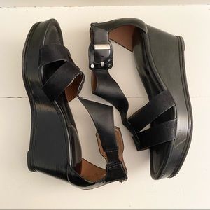 Donald Pilner Black Calfskin Leather Platform Wedges
